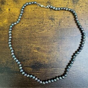 Freshwater Oil Slick Peacock Pearl Necklace Hand Knotted 18 Inch